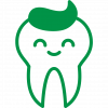 Green smiling tooth graphic with toothpaste